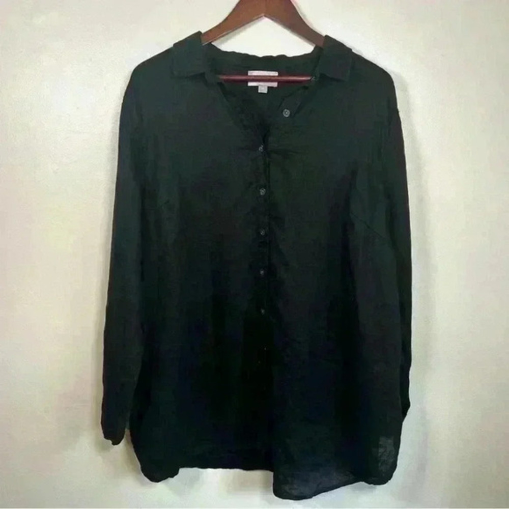 Ryllace Black Linen Long Sleeve Button‎ Up Shirt Women Size 18